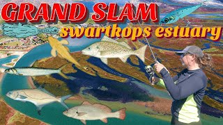 Lure Fishing Swartkops Bagging the Grand Slam Ladyfish Spotted Grunter Leervis Kob and Bartails [upl. by Neirbo]