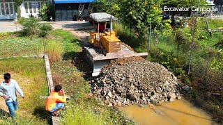 Amazing Making Foundation New Road Crossing Water By Skill Operator Komatsu D31 Dozer Moving Stone [upl. by Christenson]