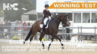 Becky Moody amp Jagerbomb Win Kudos Grand Prix Freestyle Gold Championship  National Dressage Champs [upl. by Liahcim]