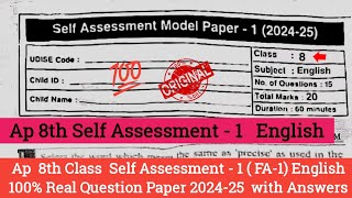 Ap 8th class Fa1 English question paper 2024 with answersAp 8th self assessment 1 English paper [upl. by Bouldon]