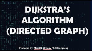 DIJKSTRAS ALGORITHM  DIRECTED GRAPH [upl. by Ariamoy]