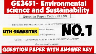 GE3451Environmental Science and SustainabilityQuestion Paper with Answer Key 2024Engineering King [upl. by Kcolttam]