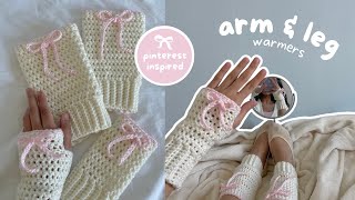 how to crochet fingerless gloves amp leg warmers with cute bows  easy beginnerfriendly tutorial [upl. by Okimat967]