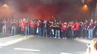 Kaiserslautern vsHoffenheim 2013 Marsch zum Stadion der Lautrer  mit Pyro Gesängen und Fahnen [upl. by Nhepets]