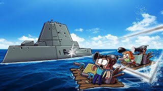 Minecraft  NAVAL WARSHIP ATTACKS MY RAFT FORT Boats Wars Challenge [upl. by Hawker]