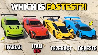 GTA 5 ONLINE  DEVESTE VS PARIAH VS ITALI GTO VS TEZERACT WHICH IS FASTEST [upl. by Trebliw]