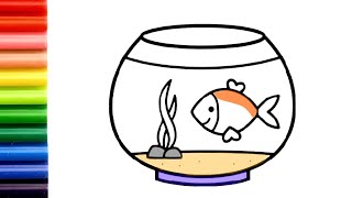 Easy Fish pot 🐟 Drawing Painting Coloring for kids amp toddlers  Fish Aquarium Drawing Step By Step [upl. by Aramac]