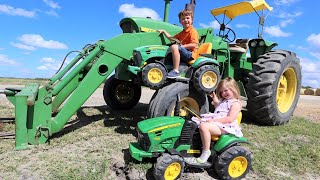 Playing on the farm with kids John Deere tractors  Tractors for kids [upl. by Houghton876]