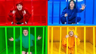 One Color Only for 24 Hours Challenge in Jail  Red Vs Blue Vs Green Vs Yellow Funny Situations [upl. by Vinn]