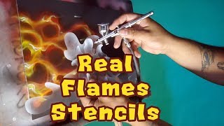 How to Airbrush Real Fire with Stencil Set by Mikes Brush [upl. by Leotie490]