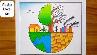 World Environment Day Drawing  Stop Global warming Poster Drawing  Save Environment Drawing [upl. by Nomis]