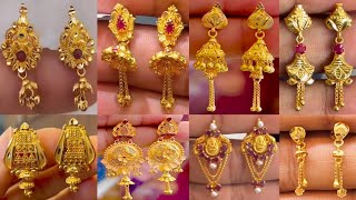 Gold new style earrings collection with weight  jhumka designs [upl. by Ardnuasak24]