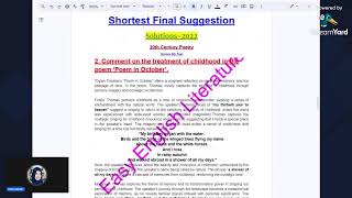 20th Century PoetryShortest Final Suggestion 2022Honors 4th Year Part – C02 [upl. by Lladnor]