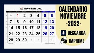 CALENDARIO NOVIEMBRE 2022  PARA IMPRIMIR Y DESCARGAR GRATIS [upl. by Stearne117]