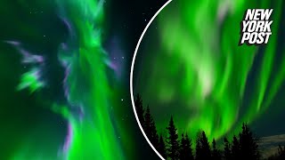 WATCH Alaska man captures magnificent aurora borealis display [upl. by Natsyrk808]