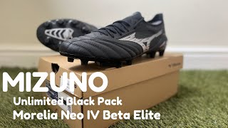 Mizuno Morelia Neo IV Beta Elite FG Football Boots  On Feet  Unlimited Black Pack [upl. by Ado]