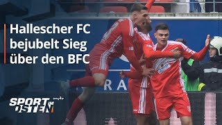 Nach PyroUnterbrechung HFC bejubelt Sieg gegen BFC  Sport im Osten  MDR [upl. by Tniassuot72]