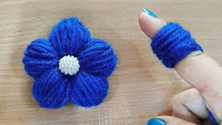 Amazing Woolen Flower Craft Idea using Finger  Easy Woolen Flower Making [upl. by Einhpets298]