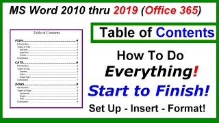 How to Set Up INSERT and FORMAT a Table of Contents using Word 2010 thru 2019 [upl. by Gaw676]