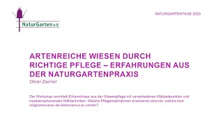 Naturgartentage 2023  Artenreiche Wiesen durch richtige Pflege [upl. by Atinal]