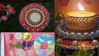 Old CD Making Diya decoration  diy diya making ideas at home  diwali diya decoration ideas [upl. by Eanwahs]