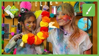 Knutselen vrolijke bloemenslinger 🌼  HOLI 🎉 KNUTSELFEEST  NPO Zappelin [upl. by Zurciram]