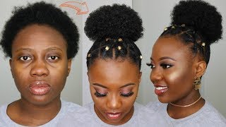 4C Natural Hair SPICED UP HIGH PUFF  Protective CRISS CROSS RUBBERBAND HIGH PUFF STYLE Tutorial [upl. by Edualcnaej]