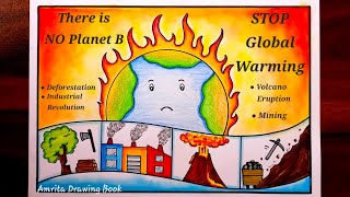 Global Warming Drawing  Stop Global Warming poster  Drawing  Save Environment  Climate Change [upl. by Eciralc]