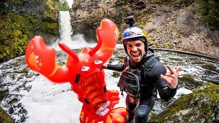 Rafa Ortiz Rides Inflatable Pool Toy Off 70Foot Waterfall [upl. by Sallee]