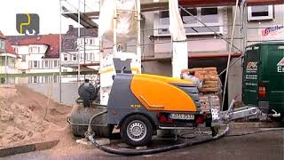 Putzmeister Mixokret M 740 D applying traditional cement based floor screed [upl. by Winfred]