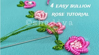 Hand embroidery 4 type bullion knot stitch rose tutorial for beginnershand embroidery tutorial [upl. by Tamah]