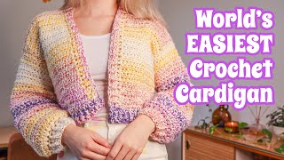 EASY Crochet Cardigan For Beginners  ANY SIZE LENGTH  Using Hobbiis Glitter Delight Yarn [upl. by Seleta]