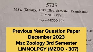 Previous year question paper  LIMNOLOGY  Msc Zoology 3rd Semester December 2023 [upl. by Annmaria]