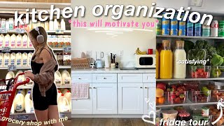 ORGANIZE MY KITCHEN WITH ME 🌱 grocery shopping  fridge organization aestheticpinterest inspired [upl. by Nosrettap238]