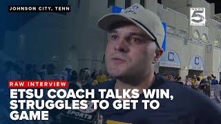 ETSU Football Head Coach Tre Lamb gets emotional talking about winning after flooding in the region [upl. by Ahsienauq]