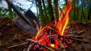 Making FIRE with a Titanium Shovel and a Rock  Flint and Steel Firecraft  Survival Bushcraft ASMR [upl. by Valera]