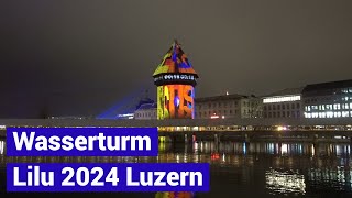 Lilu Lichtfestival Luzern 2024 Wasserturm Chapel Bridge  Light Festival Lucerne Switzerland [upl. by Cyb]