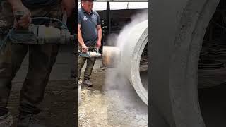 Drilling process of cement concrete pipes with water mill drill [upl. by Iorgo]