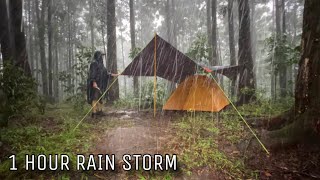 1 HOUR HEAVY RAIN STORM‼️LONG RAIN STORM WITH DEEP THUNDERS IN MY SOLO CAMPING‼️ [upl. by Anned]