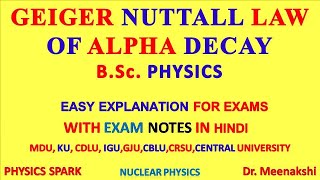 GEIGER NUTTALL LAW IN NUCLEAR PHYSICS  GEIGER NUTTALL LAW OF ALPHA DECAY  PHYSICS SPARK  HINDI [upl. by Halehs660]