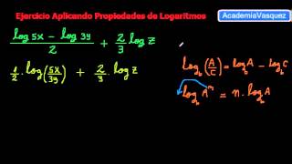 Aplicando Propiedades de Logaritmos Ejercicio 1 [upl. by Meit733]