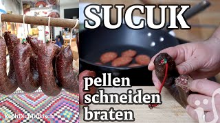 Sucuk ideal pellen schneiden braten Warenkunde und Tipps [upl. by Gizela]