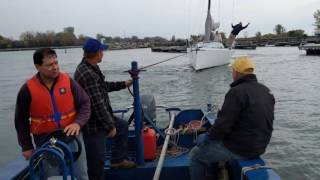 WYC Towing Razorbill 1D35 Sailboat to mast crane [upl. by Naanac402]