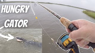 HARASSED BY ALLIGATOR While Fishing For Redfish In The Bayou [upl. by Tips669]