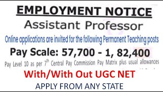 Permanent Assistant Professor Vacancies in Govt University  WithWith Out UGC NET  Rs 182400 pm [upl. by Lugo]