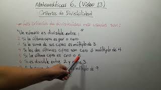 Criterios de Divisibilidad Video 13 Matemáticas 6 Profe Chan [upl. by Eenaej]