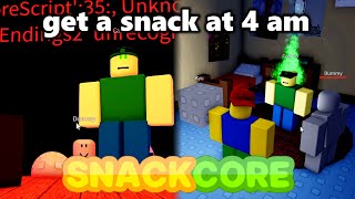 get a snack at 4 am SNACKCORE  All Endings  Roblox [upl. by Hoopen]