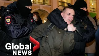 Russian police detain hundreds at antiwar protests across the country [upl. by Garvin]