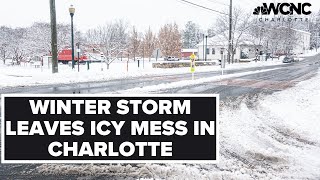 Winter storm leaves icy mess on Charlotte NC roads WakeUpCLT To Go [upl. by Magdau]