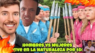 5 HOMBRES Y 5 MUJERES SOBREVIVIENDO EN EL BOSQUE POR 500000 MR BEAST  EN VIVO [upl. by Ardnuaet]